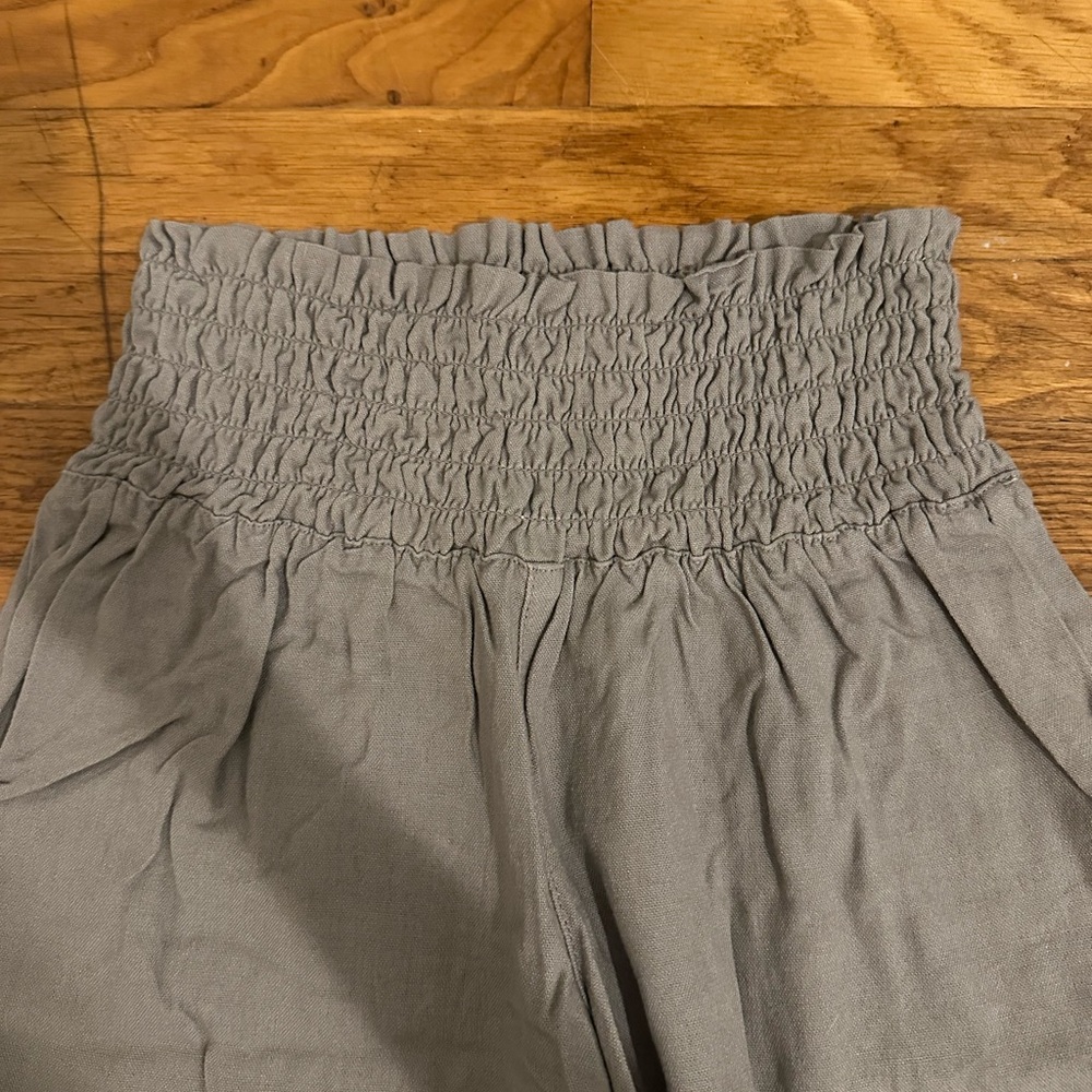 Casual Gray Boho Wide-Leg cargo linen pants - Picture 2 of 3